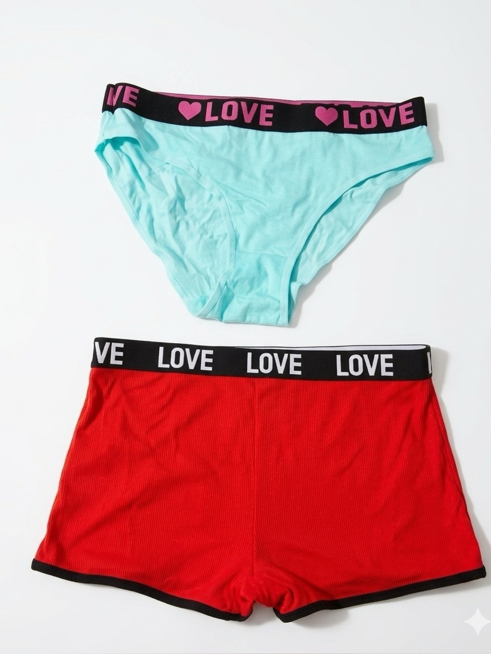 Love Girls' Bikini & Boyshort Set - Aqua and Red